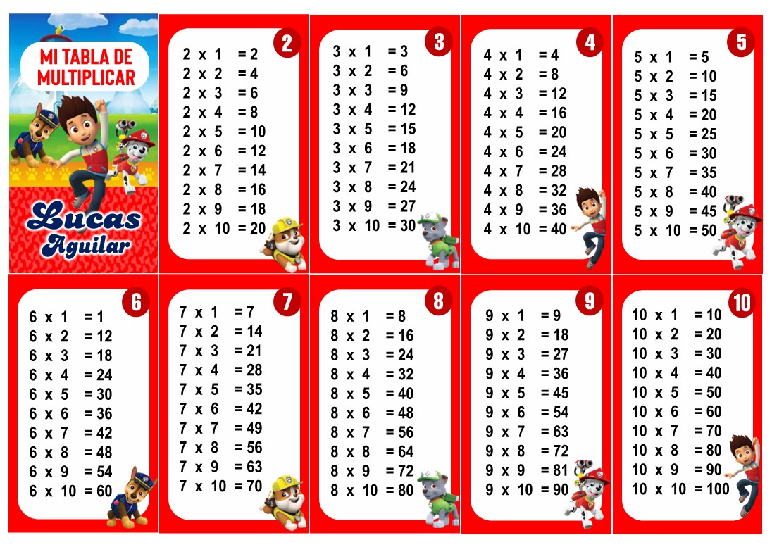 Paw Patrol Tabla de Multiplicar